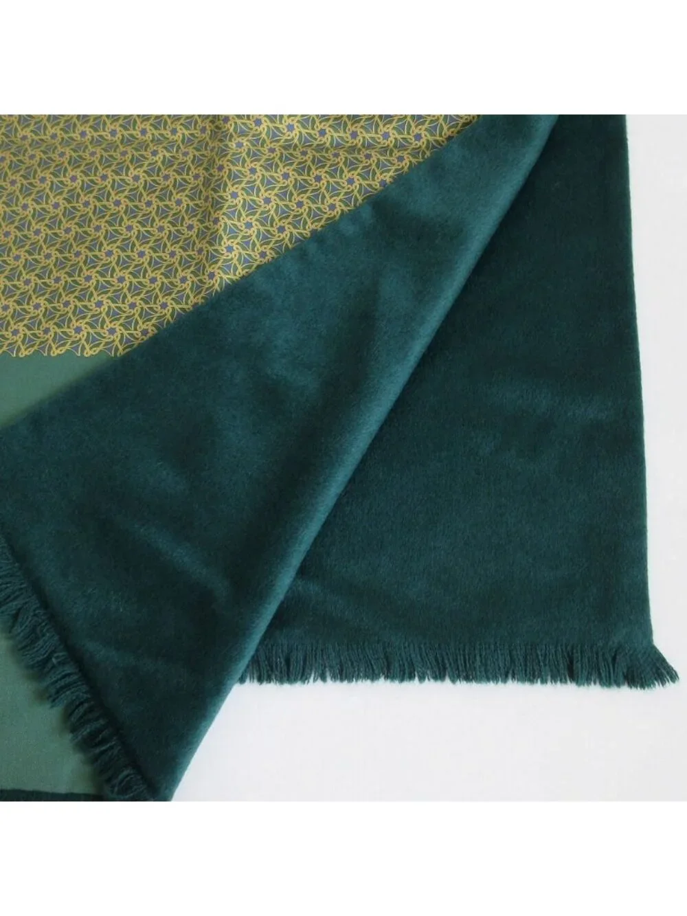 Hermes Scarf Geometric Pattern Angora Silk Reversible Large Shawl Green
